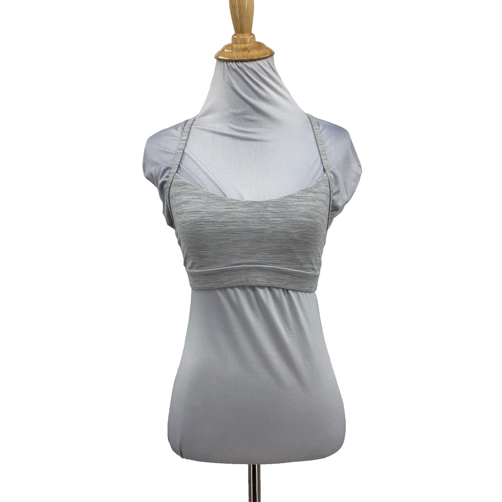 Lululemon Sports Bra Womens 6 Gray White Flow Y Bra Nulu Light Support Unpadded
